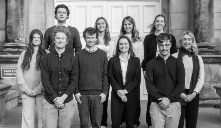 Black and white photo of a group of students